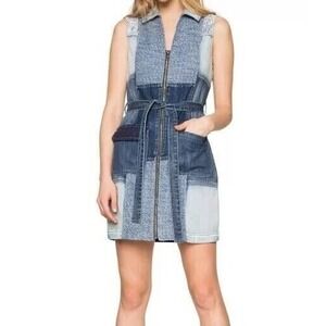 Desigual Betula Sleeveless Denim Dress Size EUR 34 US XS Patchwork Belt Full Zip